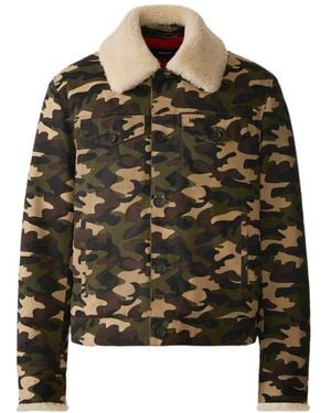 Mackage Nash-Sh Camouflage Shearling Collar Trucker Jacket - Green