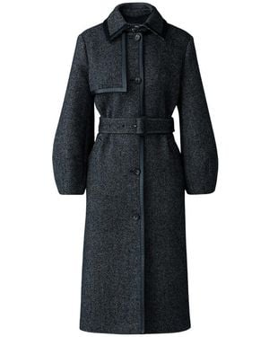 Mackage Zeva-Hb Long Wool Herringbone Trench With Leather Detail - Black