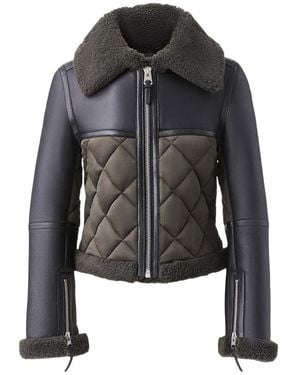 Mackage Tulip Quilted Sheepskin Jacket With Shearling Trim - Blue