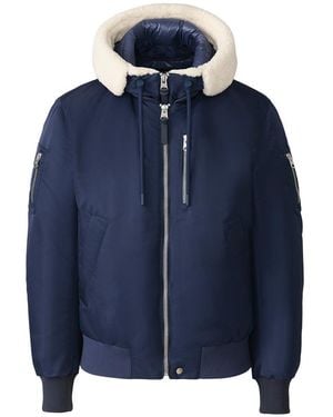 Mackage August-Z Bomber Jacket With Shearling-Trimmed Hood - Blue