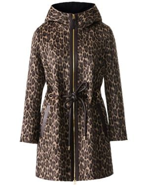 Mackage Blithe-A Animal-Print Jacquard Wool Coat With Leather Trim - Brown