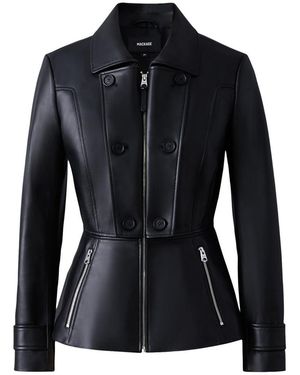 Mackage Barbara Fitted Lamb Leather Jacket - Blue