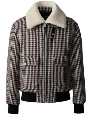 Mackage Rhett-Ht Houndstooth Wool Bomber With Shearling Collar - Black