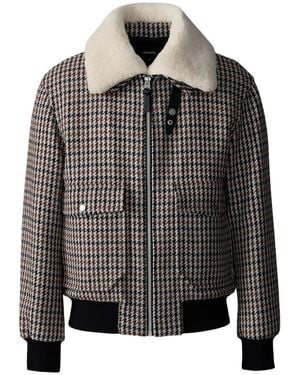 Mackage Rhett-Ht Houndstooth Wool Bomber With Shearling Collar - Black