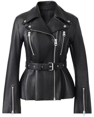 Mackage Abigail Calfskin Biker Jacket With Peplum - Black