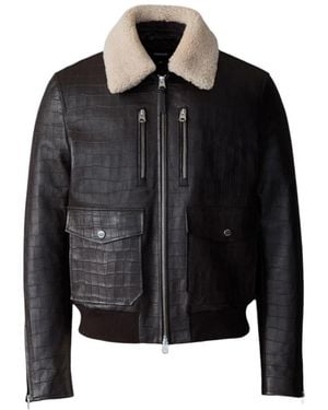 Mackage Chance-Nv Croc-Embossed Leather Jacket With Shearling Collar - Black