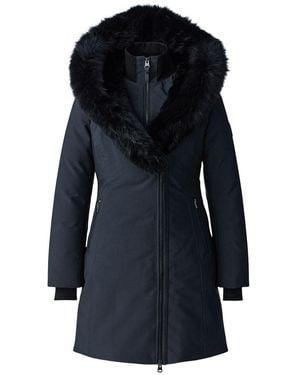 Mackage Trish-Bx Powder Touch Down Coat With Fox Fur Signature Collar - Blue