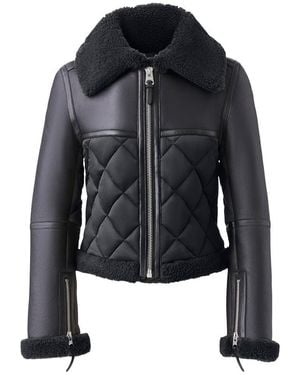 Mackage Tulip Quilted Sheepskin Jacket With Shearling Trim - Blue