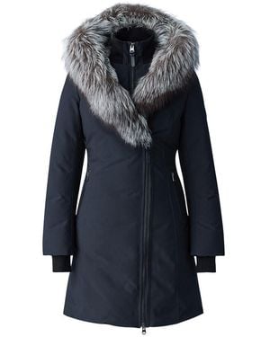 Mackage Trish-X Powder Touch Down Coat With Fox Fur Signature Collar - Blue