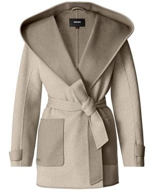 Mackage Paya-Hb Herringbone Wool Wrap Coat With Sash Belt - Natural