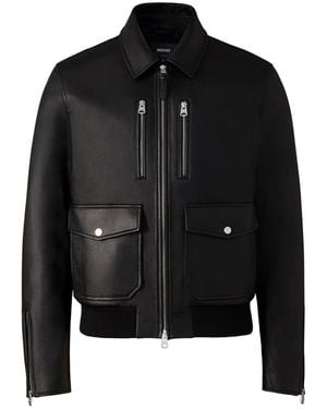 Mackage Chance-Z Spread Collar Leather Jacket - Blue