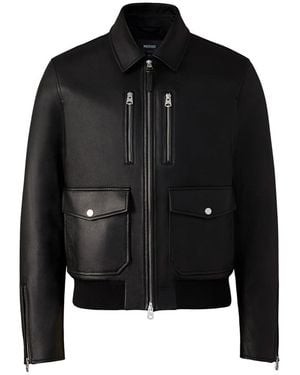 Mackage Chance-Z Spread Collar Leather Jacket - Blue