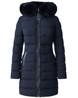 Mackage Calla Agile-360 Stretch Light Down Coat With Fox Fur Collar - Blue