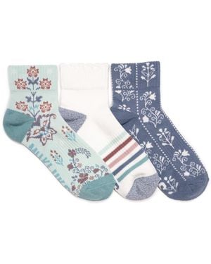 Muk Luks Cotton Compression Mini Crew Ankle Socks - Blue