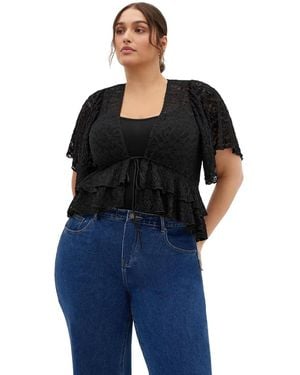 City Chic Plus Size Lily Dressy Lace Top - Blue