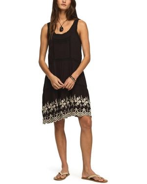 Lucky Brand Easy Lace Trim Embroidered Sleeveless Mini Dress - Black