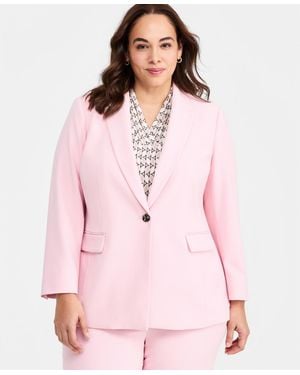 Anne Klein Plus Size Notched Collar One-button Structured Stretch Blazer - Pink