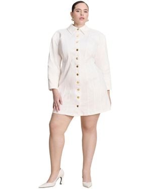 Eloquii Plus Size Corset Detail Denim Mini Dress - White