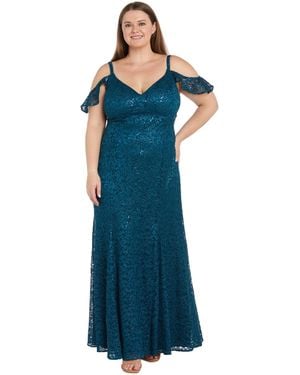 R & M Richards Plus Size Sequin Lace Cold-shoulder Gown - Blue