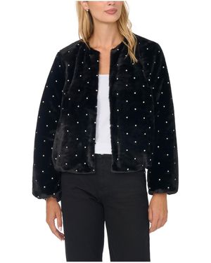 Cece Faux Fur Pearl Long-sleeve Short Jacket - Black