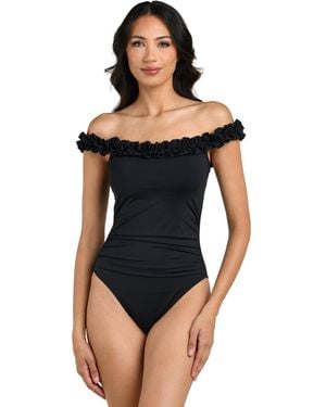 La Blanca Island Goddess Ruffle Off-the-shoulder One-piece Swimsuit - Blue