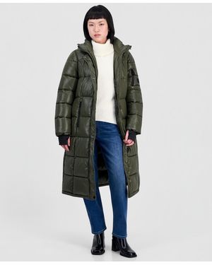 Steve Madden Hooded Maxi Puffer Coat - Green