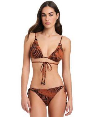 Red Carter Strappy Back Triangle Bikini Top Hipster Bikini Bottoms - Multicolor