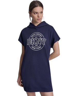 DKNY Collegiate Medallion Logo Hooded Sneaker Dress - Blue