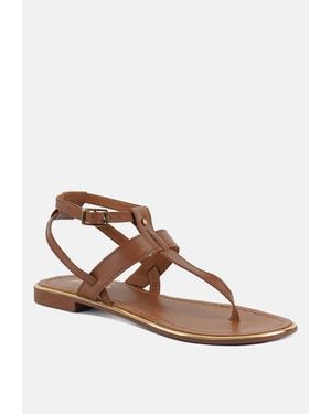 Rag & Co Irene Black Flat Thong Sandals - Brown