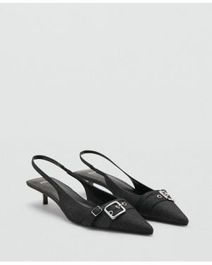 Mango Buckle Slingback Denim Shoes - Blue