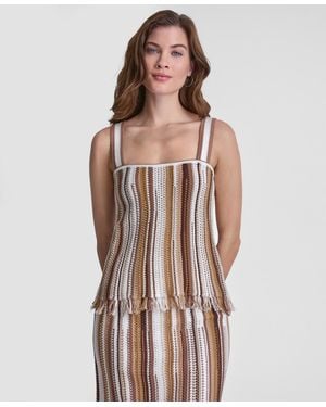 DKNY Striped Pointelle Stitch Bandeau Knit Cotton Tank Top - Multicolor