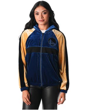 The Wild Collective Golden State Warriors Velour Full-zip Track Jacket Hoodie - Blue