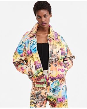 Theophilio X Macy's | Oversized Graffiti Print Faux-leather Zip-up Bomber Jacket - Multicolor