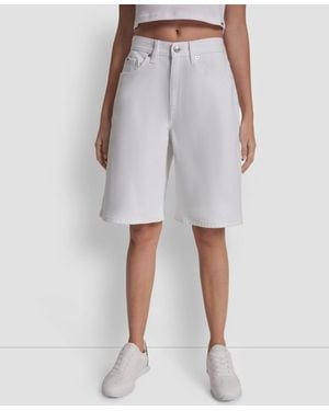 DKNY High Rise Relaxed Cotton Denim Bermuda Shorts - White