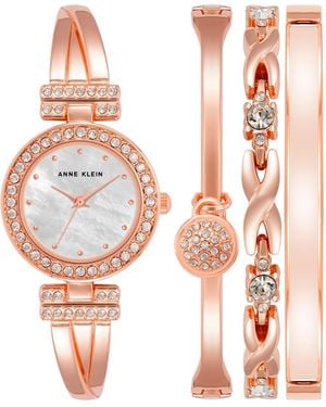 Anne Klein Quartz -tone Metal Alloy Bangle Watch Set - Pink