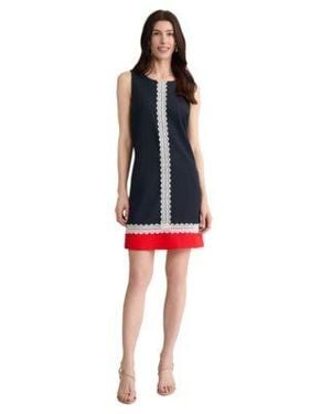 Jones New York Sleeveless Lace Trim Colorblock Dress - Red