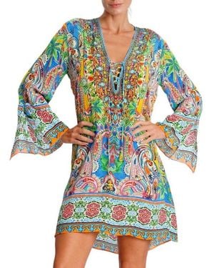 La Moda Clothing Short Bell Sleeve Dress - Blue
