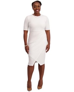Kasper Short-sleeve Side Pleated Dress - White