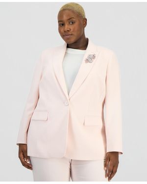 Anne Klein Plus Size Embellished Peak-lapel Blazer - Natural