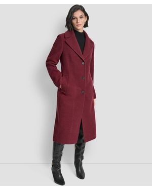 DKNY Maxi Boucle Notch Collar Coat - Red
