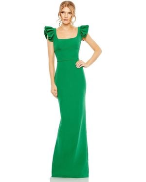 Mac Duggal Ruffle Cap Sleeve Open Back Column Gown - Green