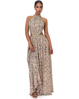 Miss Circle Quinnlyn Cheetah Print Chiffon Halter Maxi Dress - Natural