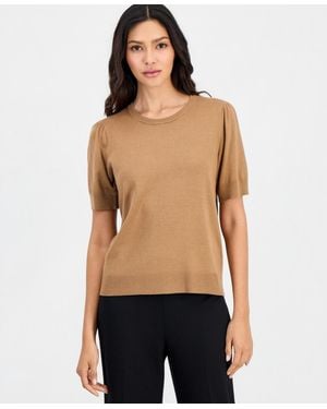 Anne Klein Essentials Petite Puff-sleeve Crewneck Sweater - Blue
