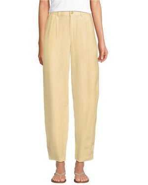 Lands' End Linen High Rise Pleated Barrel Leg Ankle Pants - Natural