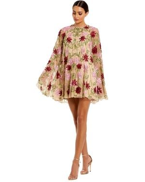 Mac Duggal Floral Beaded Mesh Shawl Mini Dress - White