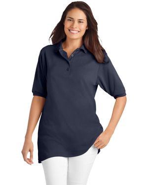 Woman Within Plus Size Elbow-sleeve Polo Tunic - Blue