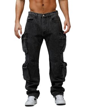 MNML Loiter V709 Wide Bellow Cargo Denim. - Black