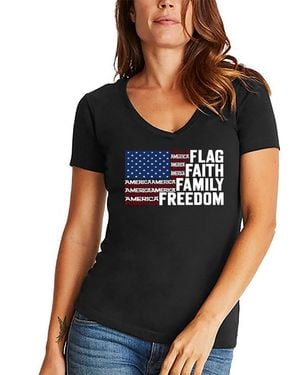 LA Pop Art Faith Flag Word Art V-neck T-shirt - Black