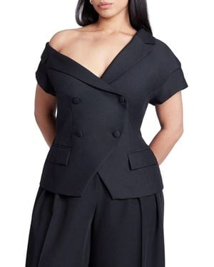 Eloquii Plus Size Asym Neckline Short Sleeve Blazer - Blue