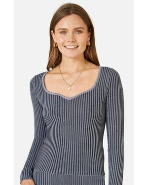 Yumi' Sweetheart-neck Fitted Ribbed Knit Top - Blue